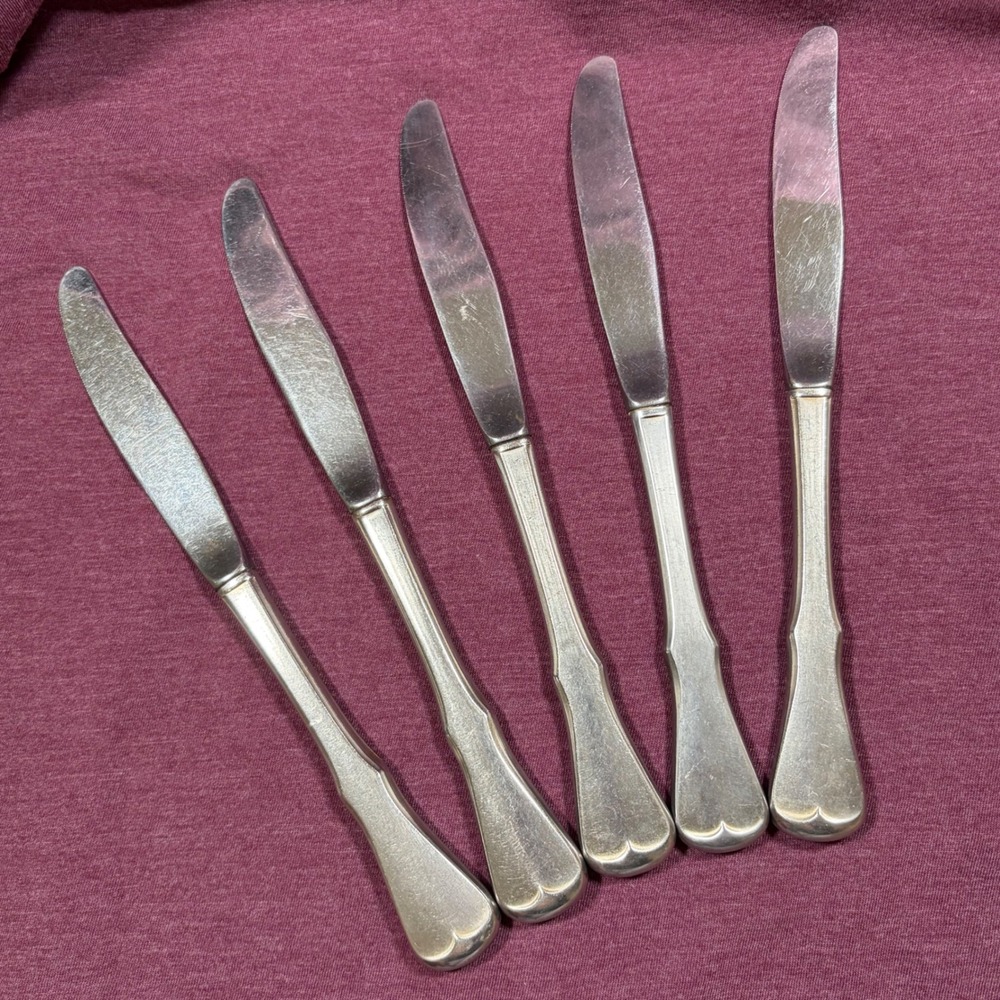 Vintage Oneida Patrick Henry Stainless Dinner Knives Set of 5 Replacement 8.5"